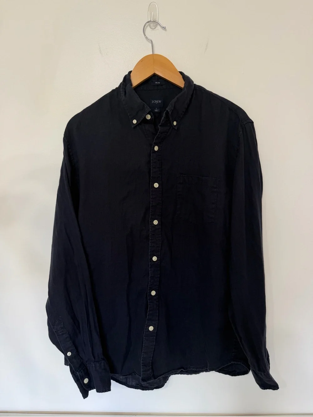 J.Crew Men’s L Navy Linen Cotton Button Down Shirt Slim Fit Long Sleeve Coastal